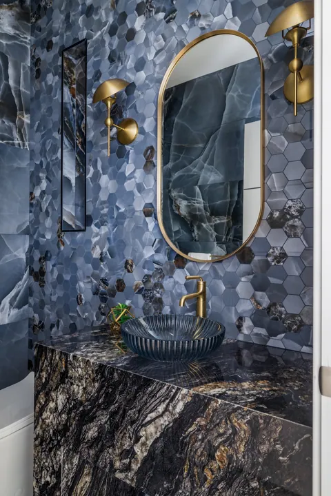 Powder room with stone vanity